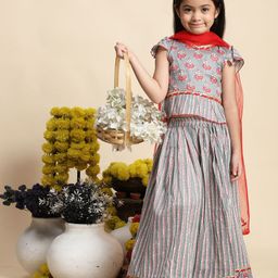 Cutiekins Girls Printed Ready to Wear Lehenga & Blouse With Dupatta-image-88