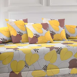 Arrabi 6-Pcs White & Yellow Printed Diwan Set image 2