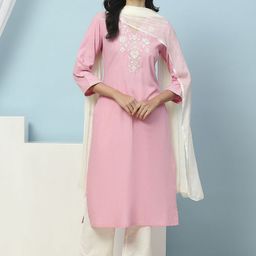 Nayam By Lakshita Women Floral Embroidered Regular Thread Work Kurta with Trousers & With Dupatta-image-46