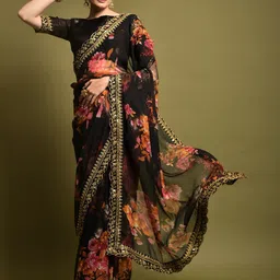Rhey Floral Print Embroidered Pure Georgette Saree-picture-9