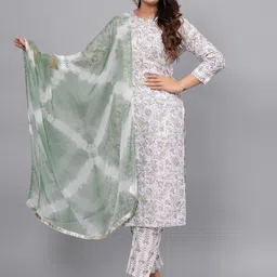 Fmkcreation Floral Printed Notch Neck Pure Cotton Straight Kurta With Trousers & Dupatta-picture-10