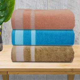 Myntra Elegant Homes Peach & Blue 3 Piece Cotton 400 GSM Towel Set-31