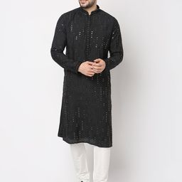 Ethnicity Men Embroidered Regular Mirror Work Kurta with Churidar-16