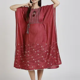 MORDEN MUSE Women Embroidered Thread Work Belted Detail Maternity Kaftan Kurta-image-90