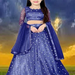 F Plus Fashion Girls Blue Net Semi-Stitched Lehenga Choli-image-65