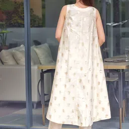 GoSriKi Women Ethnic Motifs Printed Band Collar A-Line Kurta with Trousers image 4