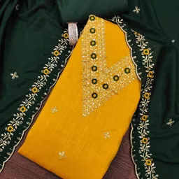 BlissFlair Floral Embroidered Zari Unstitched Dress Material-image-14