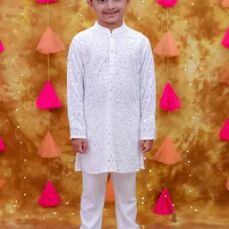 KID1 Boys Embroidered Regular Mirror Work Kurta with Pyjamas-5