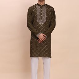 Pro-Ethic STYLE DEVELOPER Embroidered Sequinned Pure Cotton Straight Kurta with Trousers-picture-2