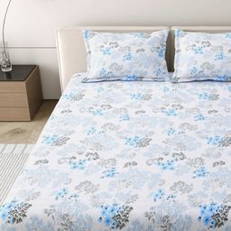 MAFATLAL Blue Floral 300 TC King Bedsheet with 2 Pillow Covers-image-32