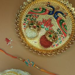 Anouk Beaded Rakhi With Pooja Thali & Roli Chawal & Greetings Card-image-69