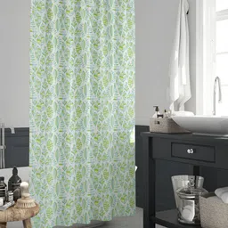 ArtzFolio White & Green Floral Printed Waterproof Shower Curtain-22