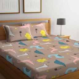 Myntra Elegant Homes Brown & Pink Printed 300 TC King Bedsheet Set 2.5 m x 2.2 m-picture-32