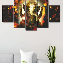 Myntra Elegant Homes Black & Green 5 Pieces Lord Ganesh Religious Wood Wall Art-image-53