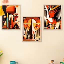 Kotart Brown & White 3 Pieces Wooden Abstract Wall Arts-picture-2