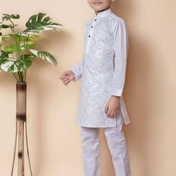 NFC CREATION Boys Embroidered Regular Sequinned Pure Cotton Kurta with Pyjamas image 5