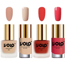 VOLO Set Of 4 Velvet Matte Nail Polish - 8 ml & 9.9ml Each -Coral-Nude-Nude-Light Pink-4