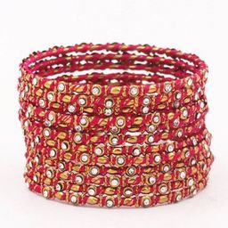 leshya Set Of 12 Artificial Stones and Beads Studded Thread Bangles-image-85