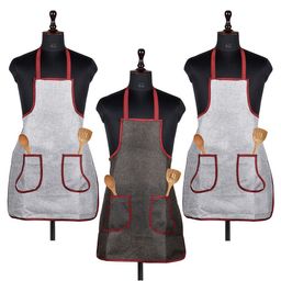 Kuber Industries 3-Pcs Jute 2 Front Pocket Kitchen Aprons-56