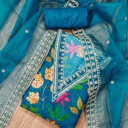 Rangtulika Floral Printed Zari Chanderi Unstitched Dress Material-image-94