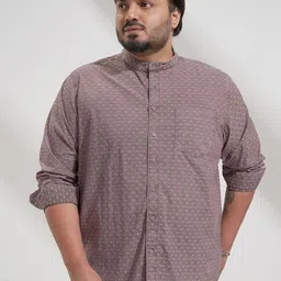 HIGHLANDER Men Comfort Fit Geometric Printed Band Collar Cotton Casual Plus Size Shirt-image-39