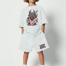 MODARUE Boys Anime Printed Round Neck T-shirt With Shorts-image-94