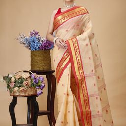 SLAGHA Woven Design Zari Pure Cotton Taant Saree-26