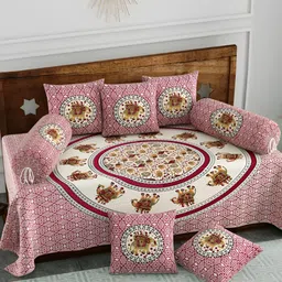 The Craft Monk Maroon & Beige 8 Pieces Printed Pure Cotton Diwan Set-image-34