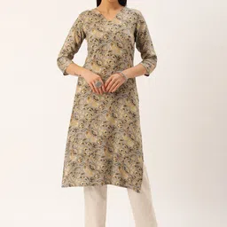 KALINI Floral Printed V-Neck Straight Kurta-image-34