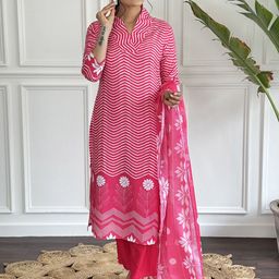 KALINI Chevron Printed Straight Kurta With Trousers & Dupatta-54