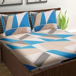 Wee Hours Blue & Brown Geometric 300 TC Double King Bedsheet Set-2.74 m x 2.74 m-image-16