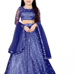 F Plus Fashion Girls Blue Embellished Semi-Stitched Lehenga Blouse With Dupatta-image-10
