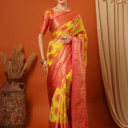 yourwish Floral Zari Organza Designer Banarasi Saree-image-50