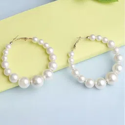 ZURIKRISHA Silver-Plated Pearls Beaded Circular Shaped Hoop Earrings-picture-35