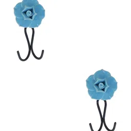 IndianShelf Blue 2 Pieces Ceramic Rose Coat Hooks Wall Hanging-18