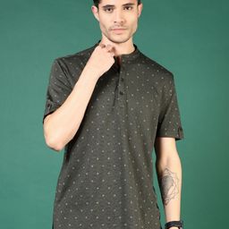 V-Mart Men Geometric Printed Henley Neck Cotton T-shirt-image-4