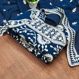 DIVASTRI Floral Embroidered Thread Work Unstitched Dress Material-image-60