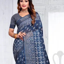 Fevinaa Ajrak Block Zari Linen Blend Block Print Saree image 2