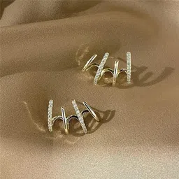 PolluxCraft Gold-Plated Zircon Studded Contemporary Shaped Korean Studs-17