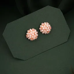 Brado Jewellery Rose Gold-Plated American Diamond Studded & Beaded Floral Shaped Studs-image-40