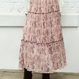 LULU & SKY Paisley Pattern Tiered Skirt-image-46