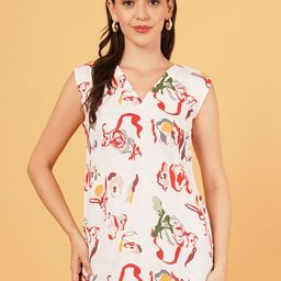 PFFASHION Abstract Printed V-Neck Straight Kurti-image-79
