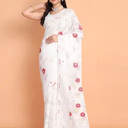 DESH BIDESH Floral Woven Design Pure Cotton Jamdani Saree-image-47