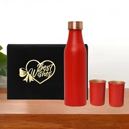 INTERNATIONAL GIFT Red Set of 3 Copper Solid Water Bottle-25