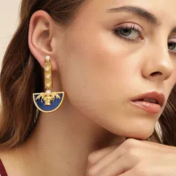 Anouk Gold Plated Artificial Stones studded Geometric Drop Earrings-image-16