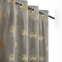 Aura Grey & Gold-Toned Set of 2 Floral Room Darkening Long Door Curtain-picture-19