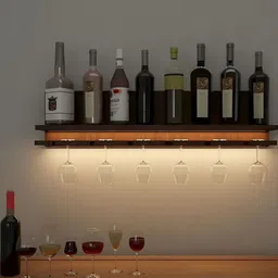 DEKORSTATION Brown Walnut Finish Wood Bar Wall Shelf-12