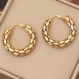 DKane Designs Stainless Steel Gold-Plated Circular Shaped Hoop Earrings-31
