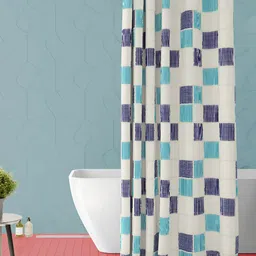 ArtzFolio Off White & Blue Printed Waterproof Shower Curtain-image-84