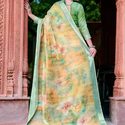 Anouk Rustic Floral Printed Zari Block Print Saree image 4